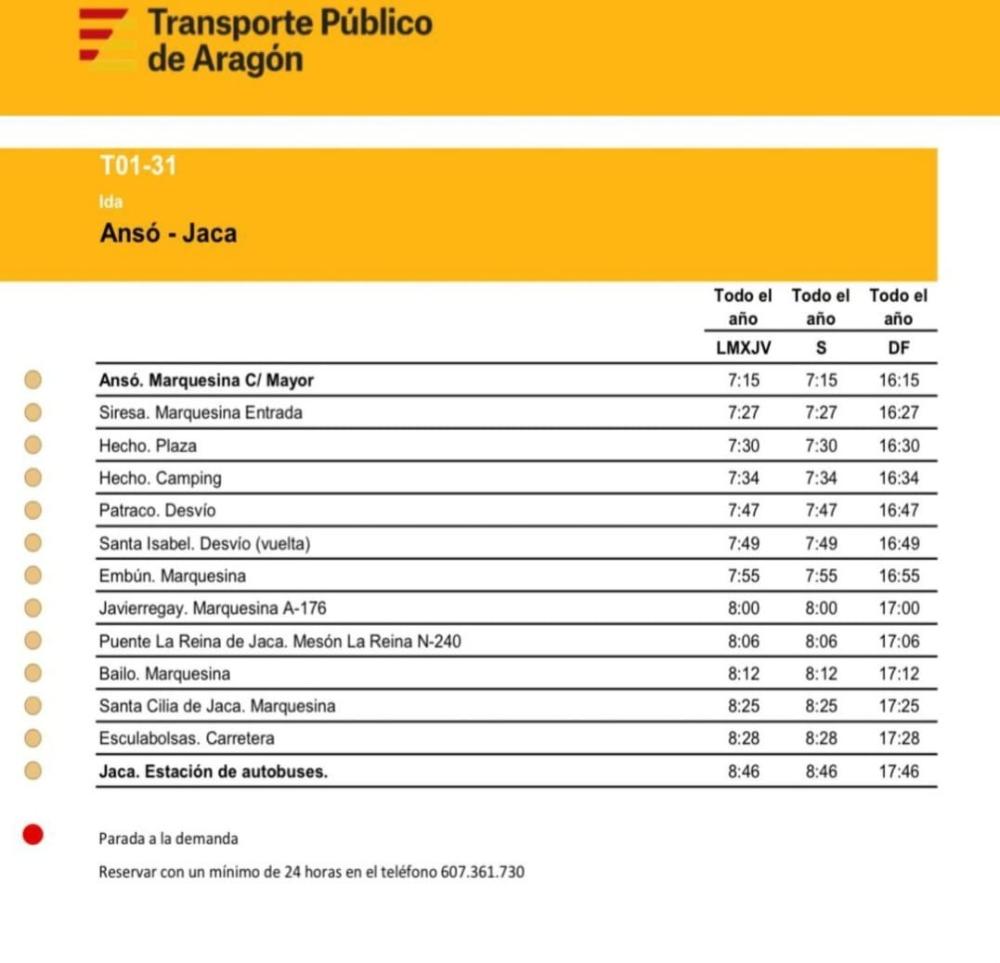 Imagen Nuevos horarios de autobús en Ansó