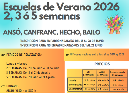 Imagen Abiertas las inscripciones para la Escuela de Verano en Ansó