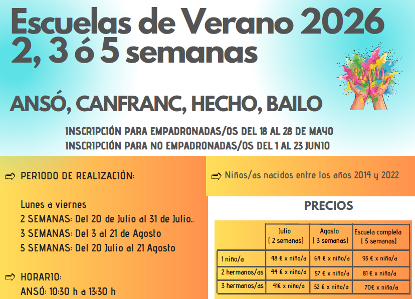 Imagen Abiertas las inscripciones para la Escuela de Verano en Ansó