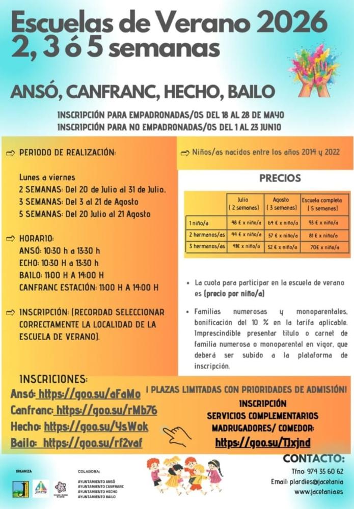 Imagen Hoy finaliza el período de inscripción para la Escuela de Verano en Ansó