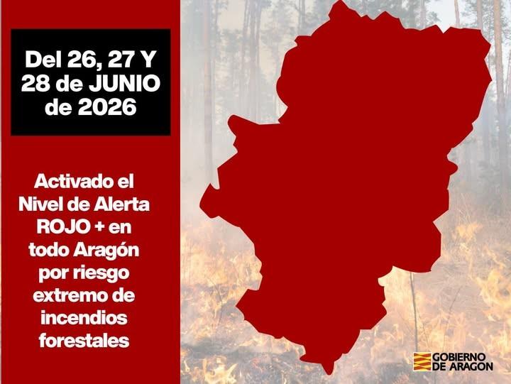 Imagen Declarado el NIVEL DE ALERTA ROJO PLUS en Aragón por riesgo de incendios
